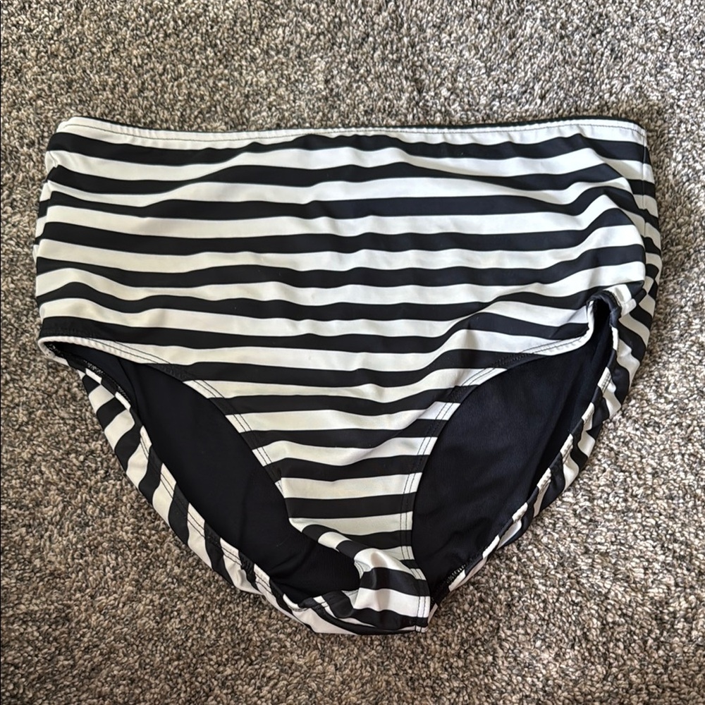 Albion Black & White Striped High Waisted Swim Bottoms